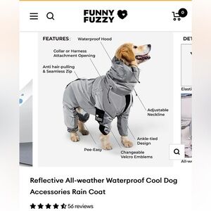 Funny Fuzzy L Silver Black Waterproof Full Body Dog Raincoat